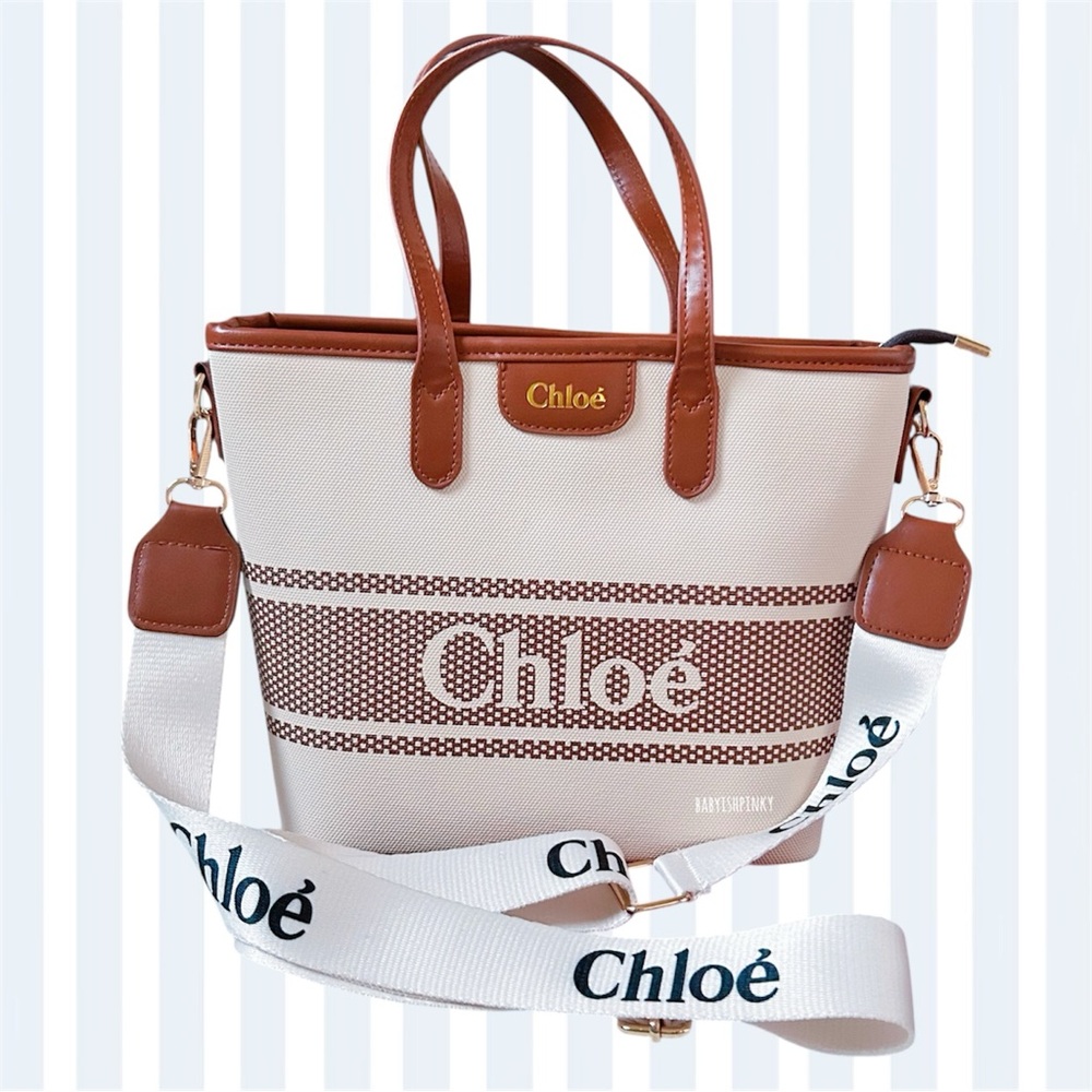 Chloe Tan and Cream Canvas Tote
